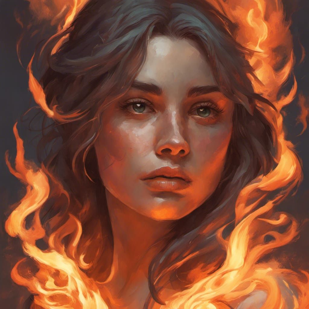 Burning Heart Portrait in Digital Art Style