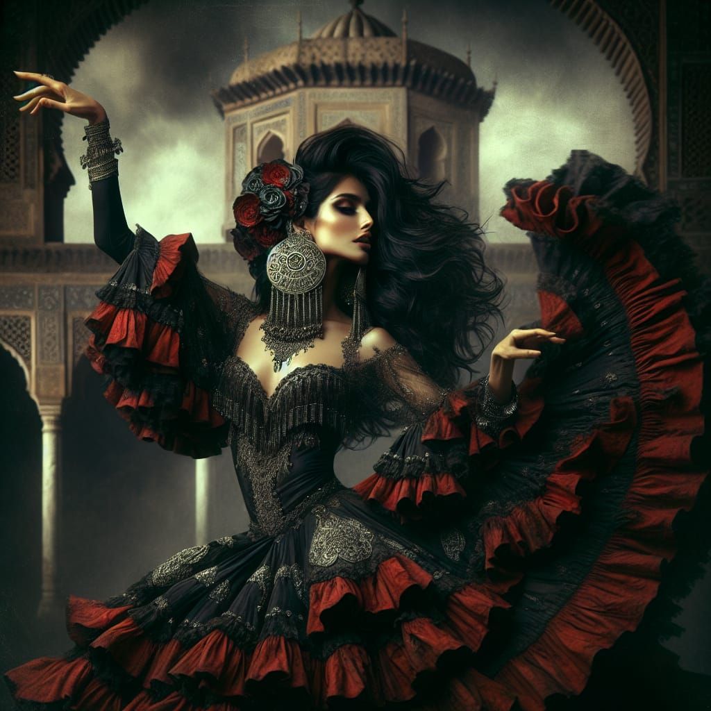 Passionate Flamenco Dancer in Dark Romantic Style
