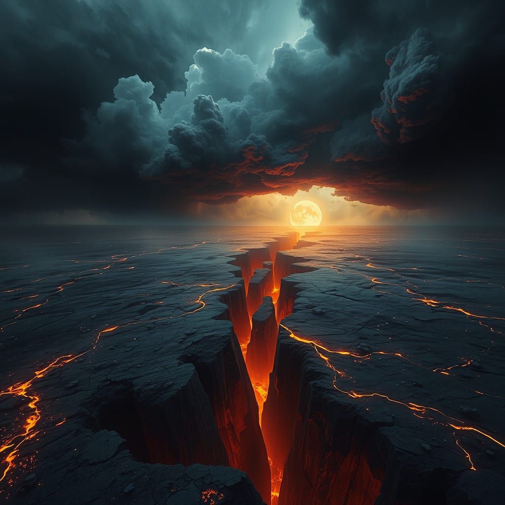 Surreal Gothic Warfare Trenches in a Dark, Stormy Spiritual...