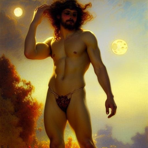 Handsome Man Under Nebula Sky, Illustration Art