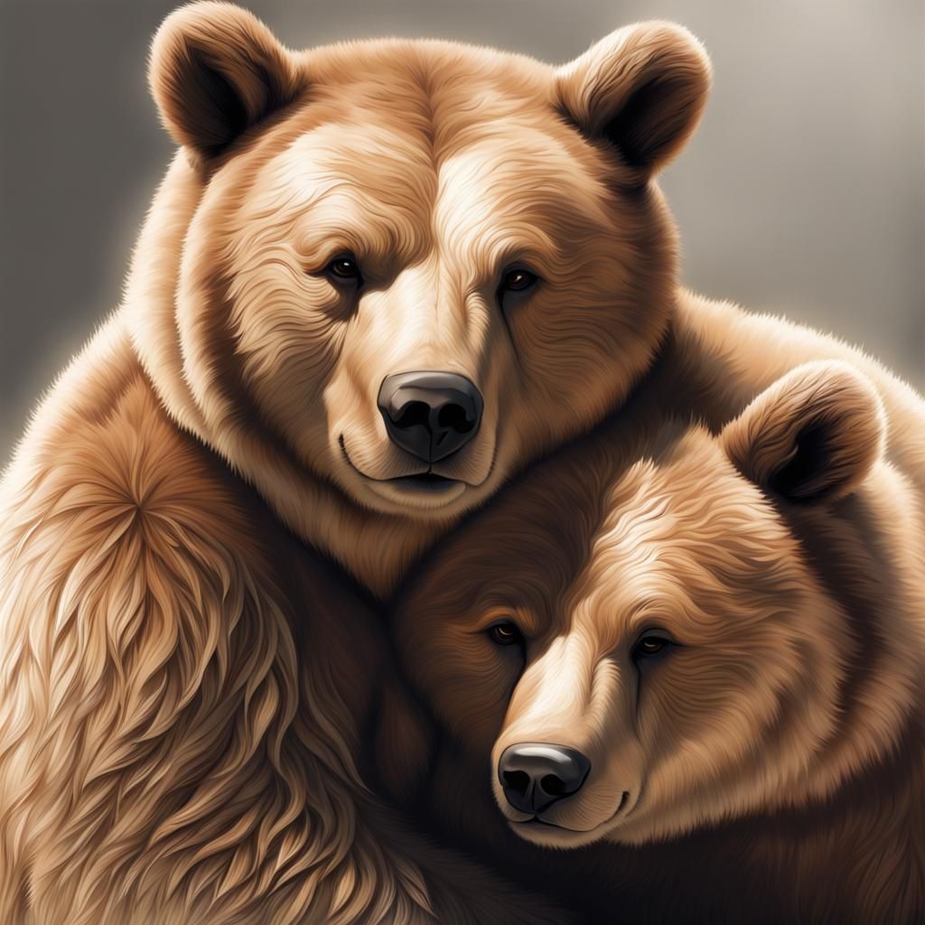 Detailed Image of Two Bears Cuddling