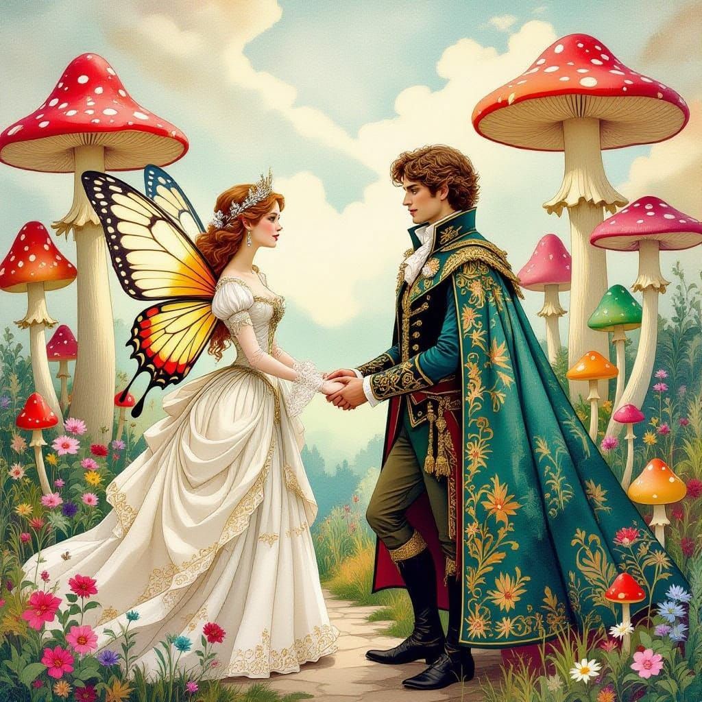 Fairy Princess in Regency Splendor with Elven Prince and Whi...