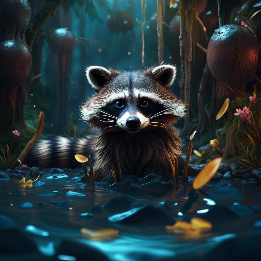 Water Raccoon: Detailed Digital Splash Screen