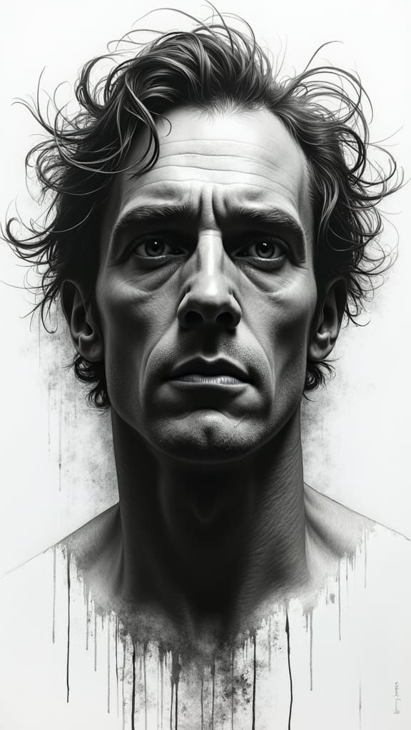 Abstract Portraits Dramatic Black And White Sketch Of A Man ...