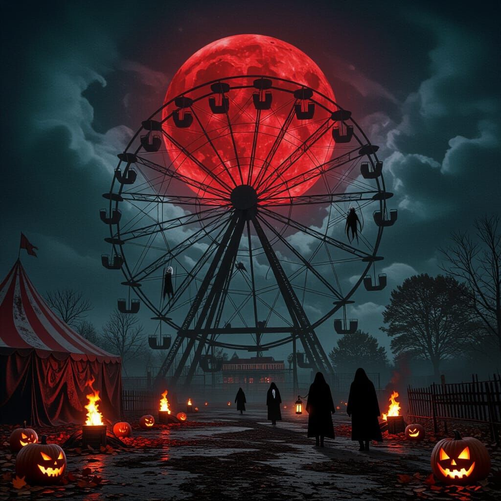 Eerie Harvest Festival with Decrepit Ferris Wheel