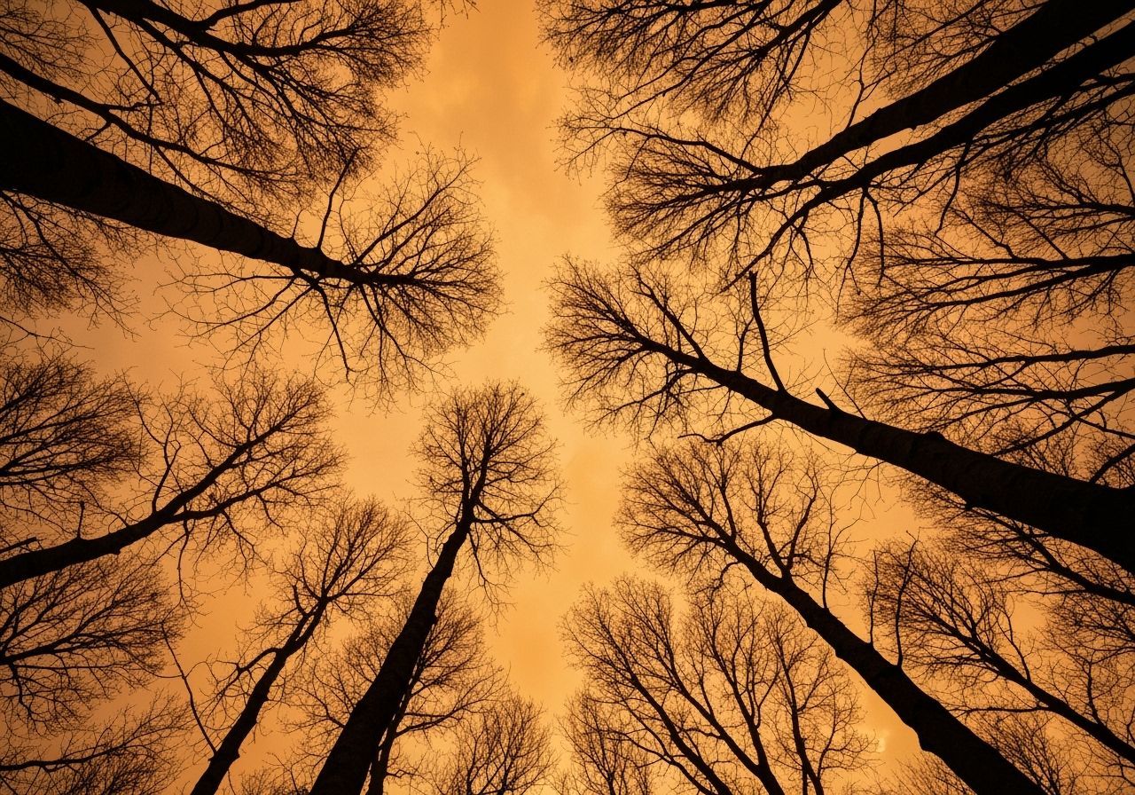 Golden Hour Bare Trees Against Orange Sky