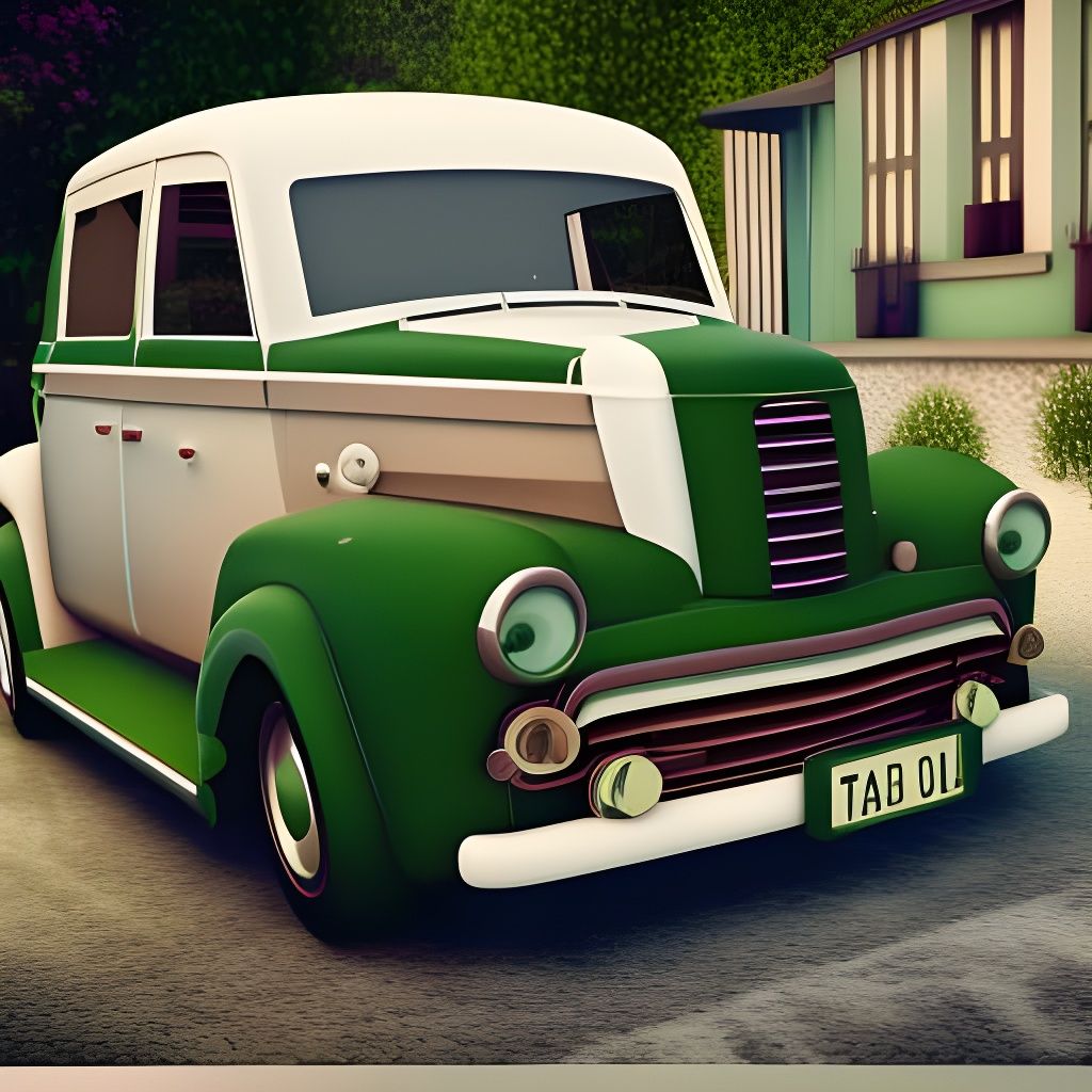 Colorful Vintage Car Parked in Driveway