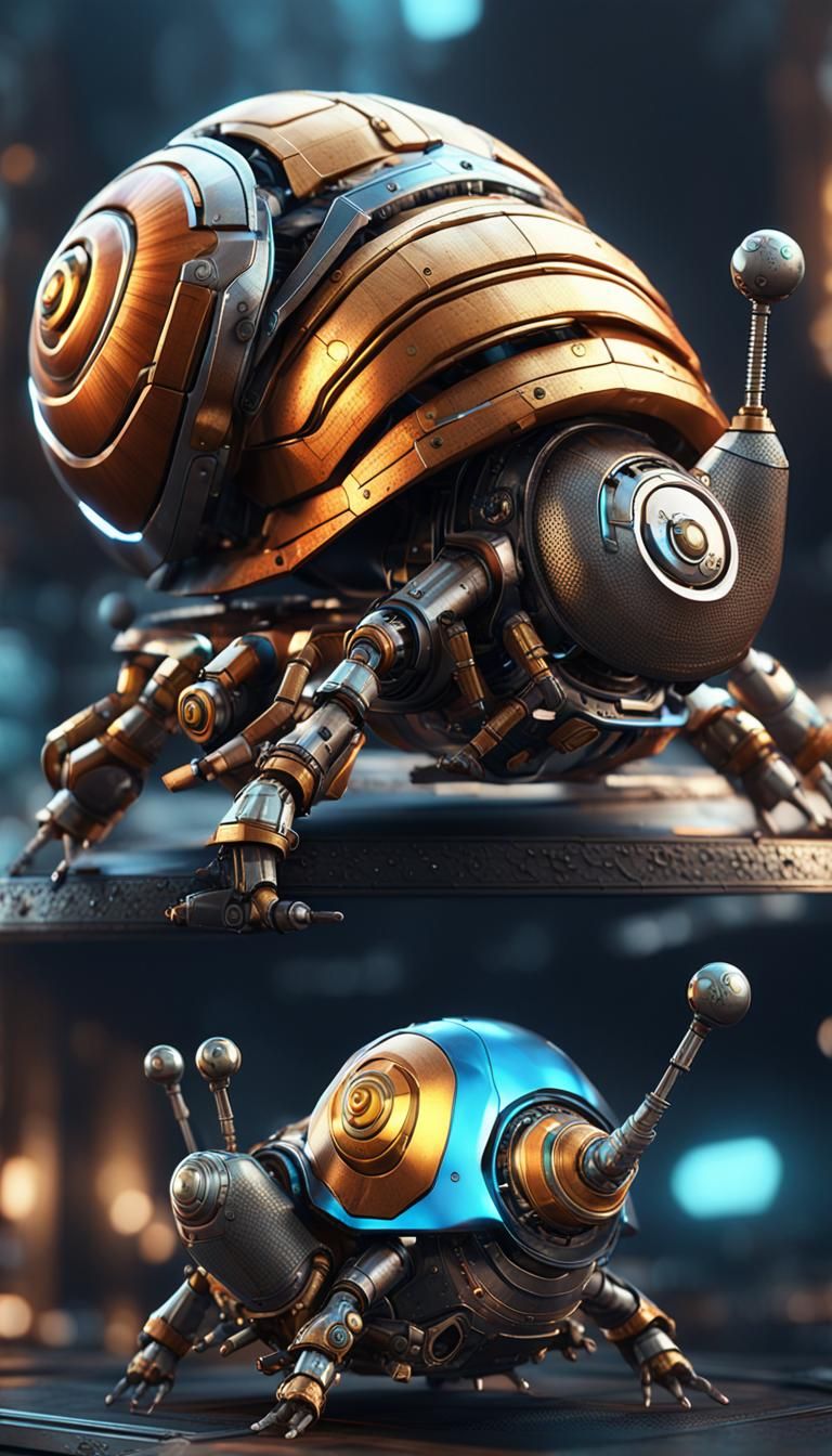 Intricate Robot Snail in 3D Cinematic Style