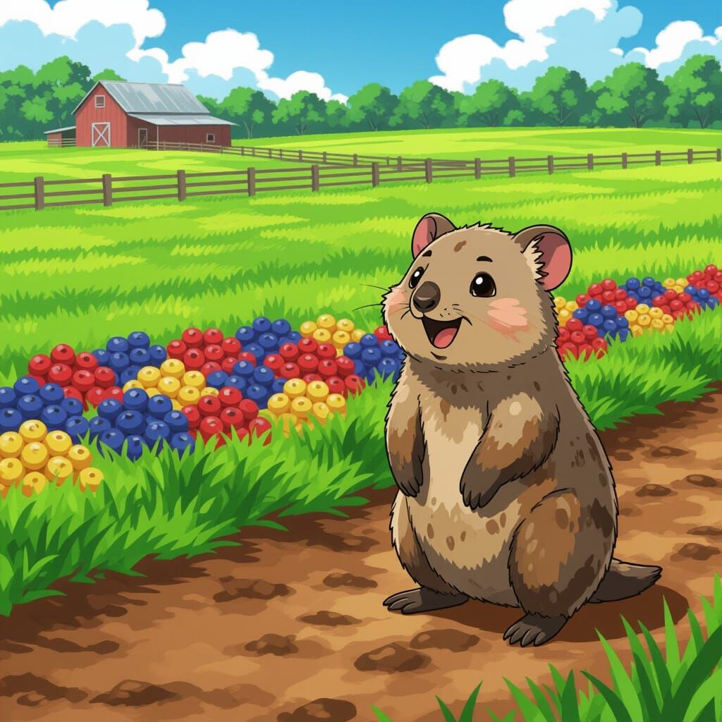 Muddy Quokka's Joyful Farm Discovery Anime Style