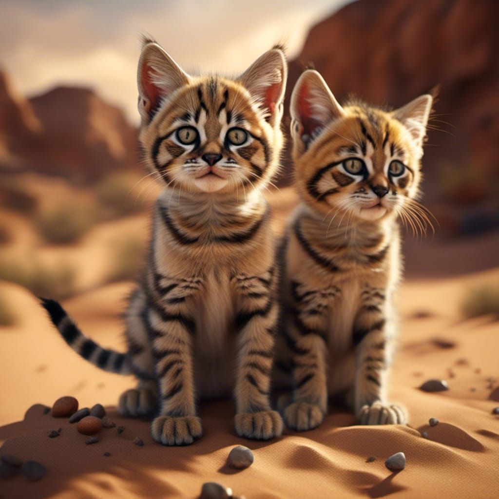 Adorable Sandcat Cubs Playing in Desert Environment