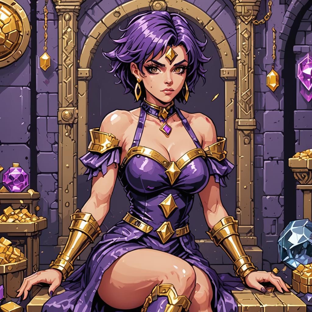 Pixel Art Sorceress in a Gem-Filled Dungeon