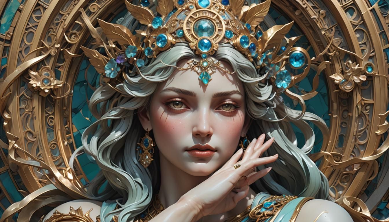 Goddess Statue and Lucky Number Seven: Detailed Digital Art