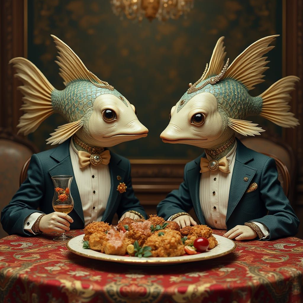 Fish in Tuxedos and Dresses at Feast