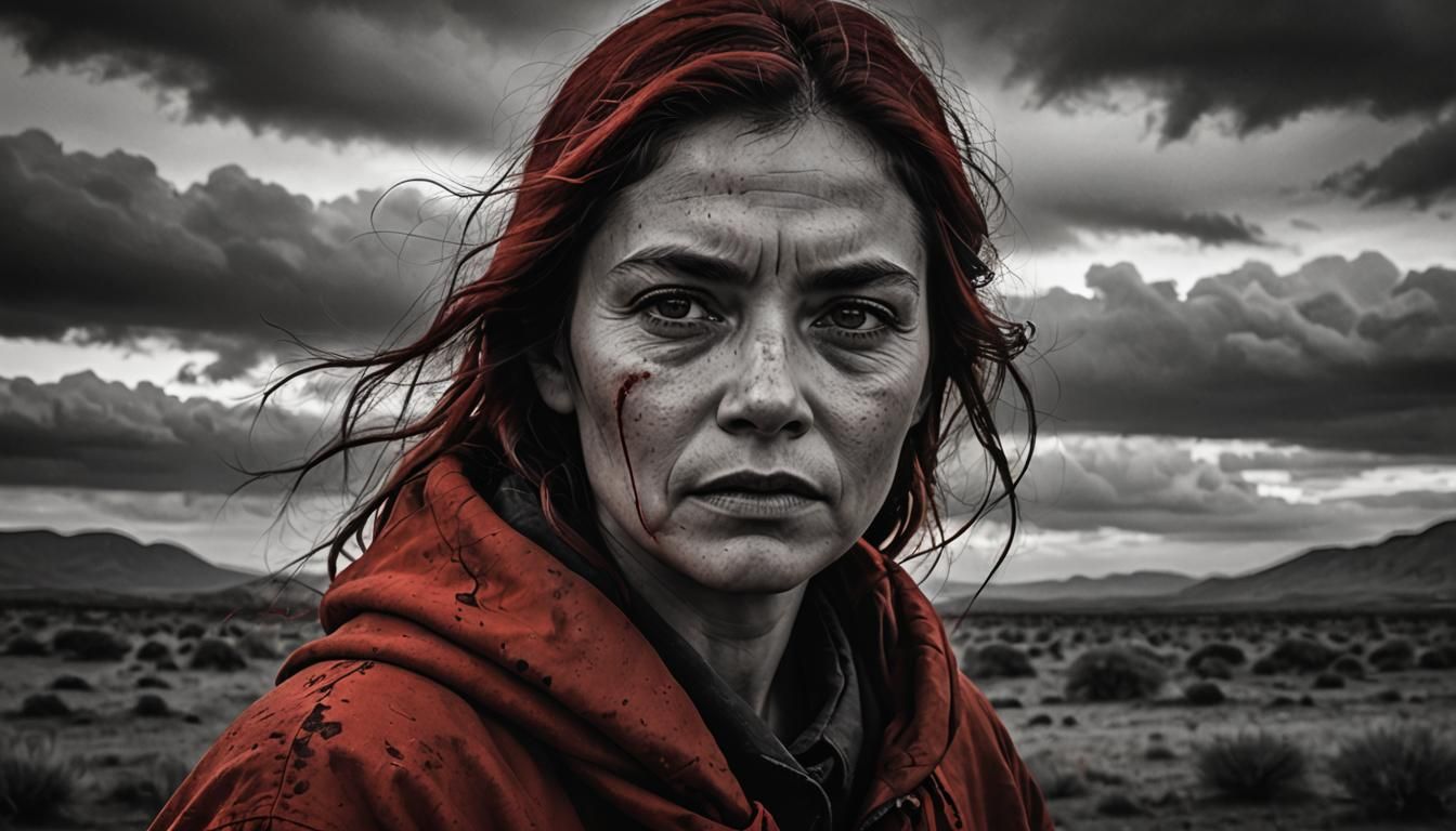 Monochromatic Red Landscape: Dramatic Emotional Portrait