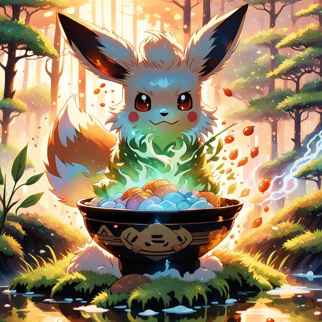 Enchanting Eevee and Kyuubi Ramen Concept Art