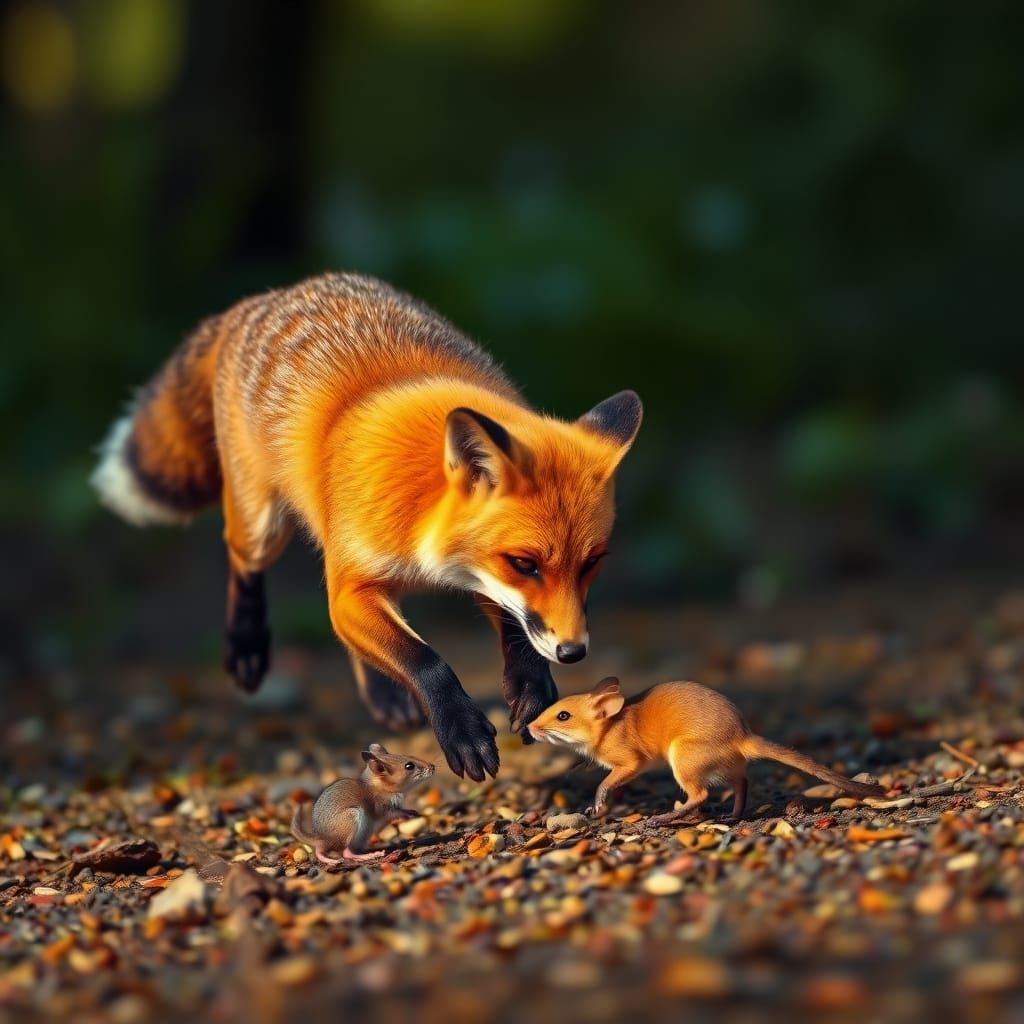 predator and prey: fox pounce at a mouse