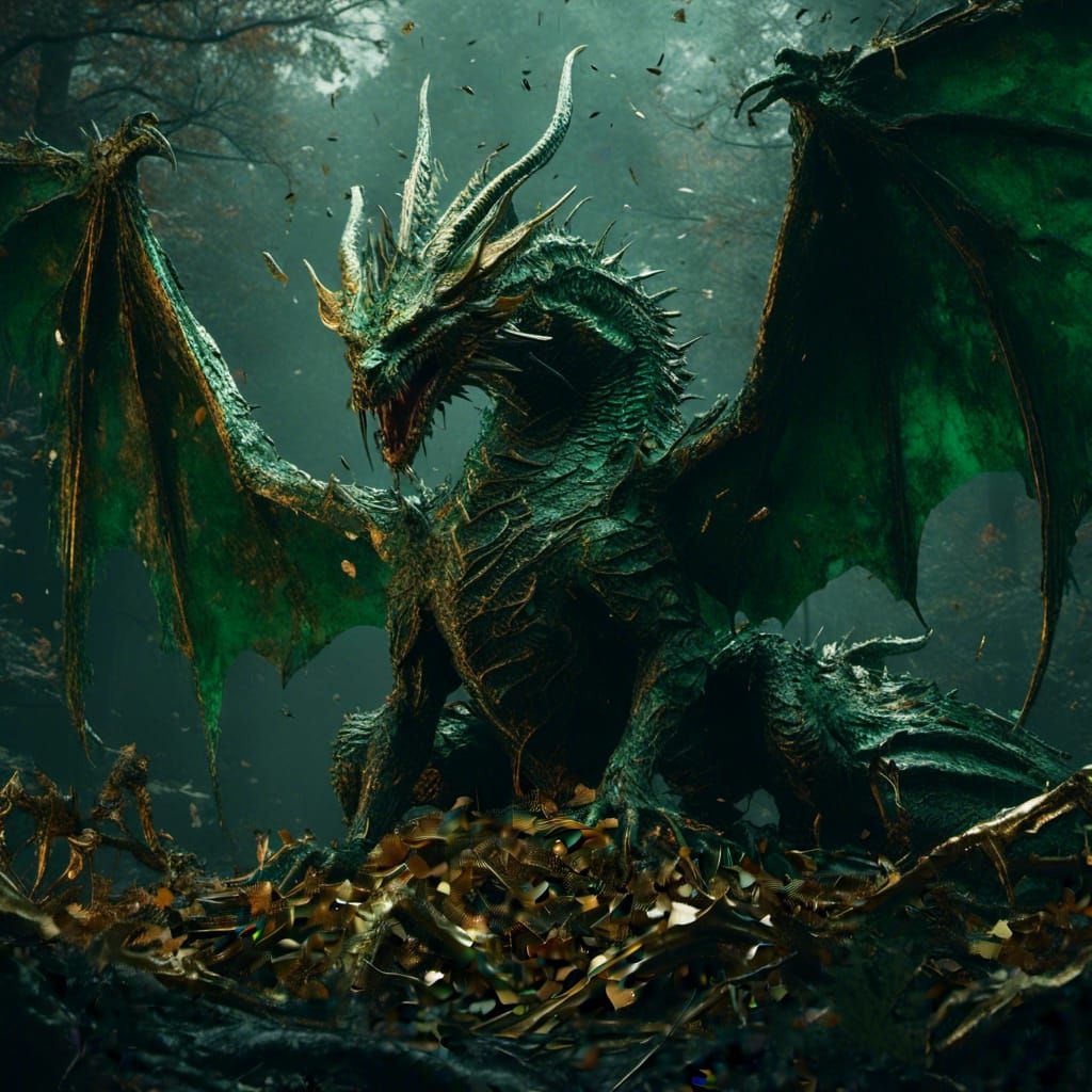 Green Dragon Hoard in Dark Fantasy Style