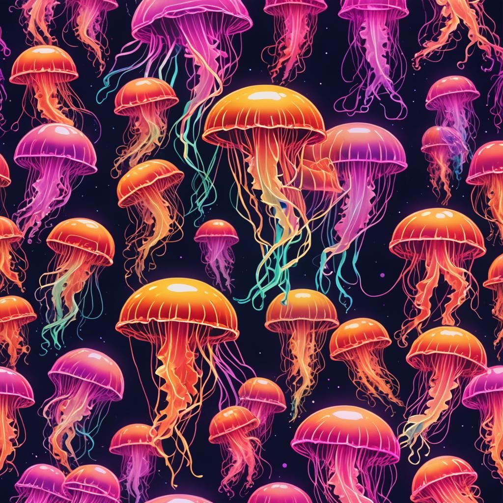 Neon Jellyfish in Synthwave Retro Style