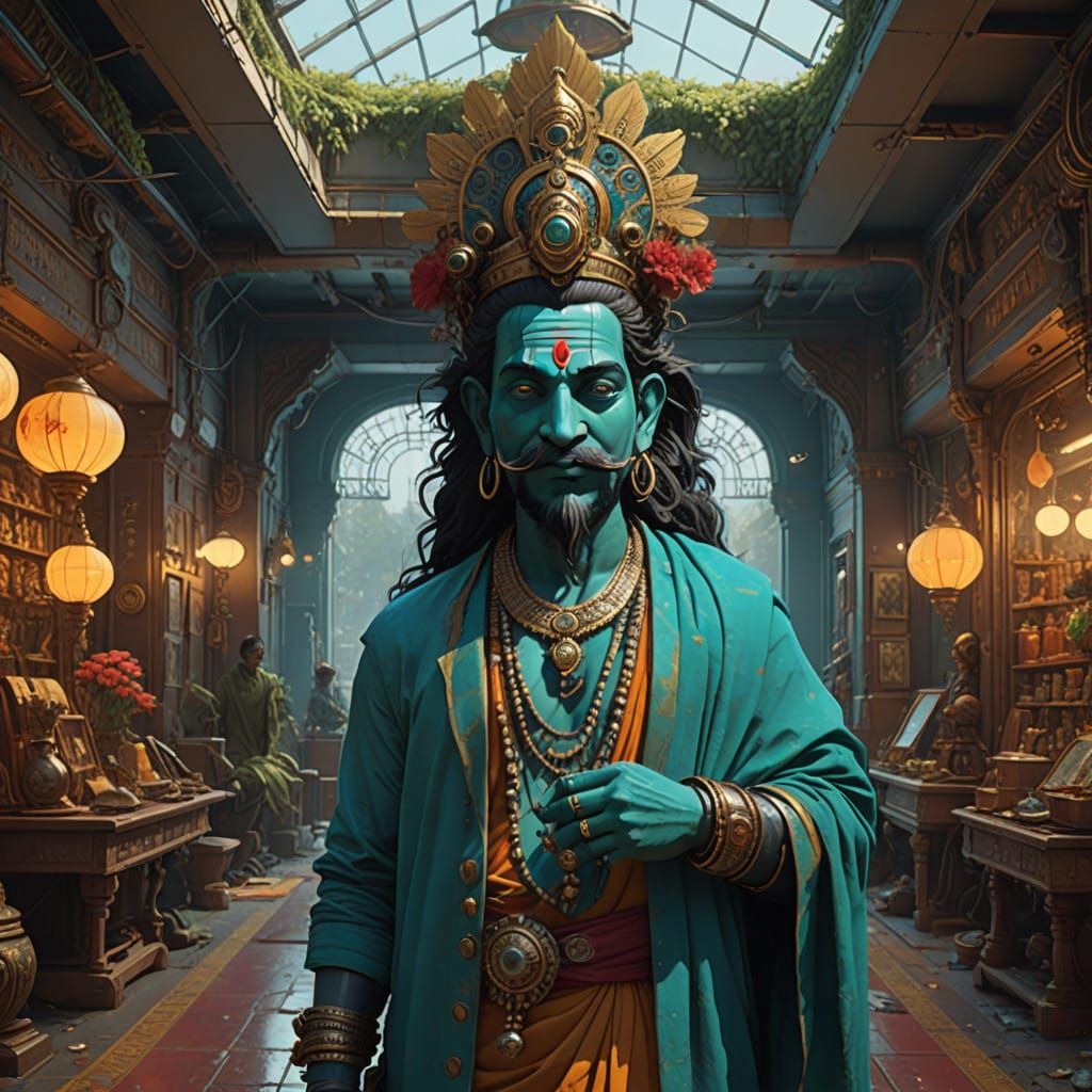 Shiva and Family in Vibrant Hyper-Realistic Shopping Mall