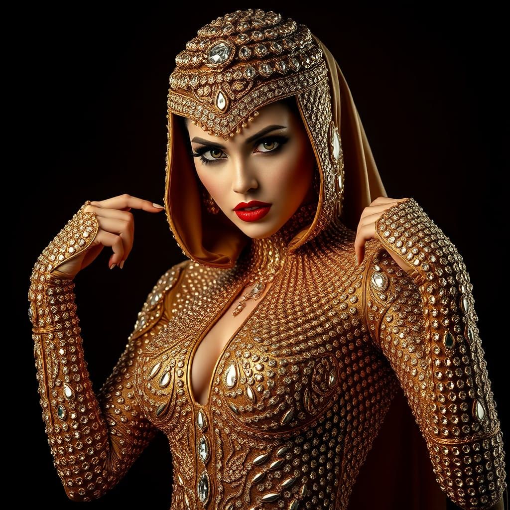 Woman in Gold Bodysuit: Fantasy Digital Art