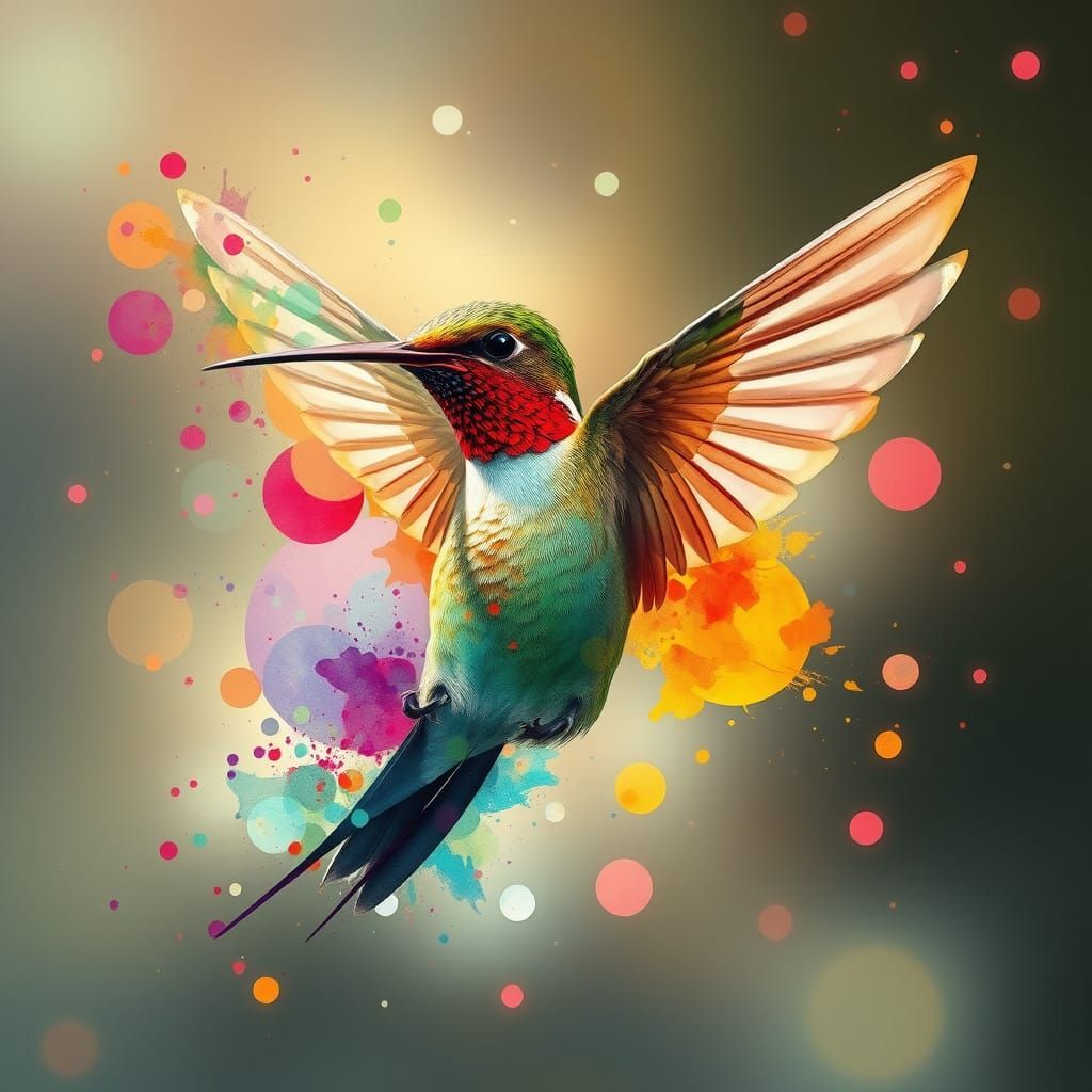 Vibrant Hummingbird in Whimsical Watercolor Fantasy