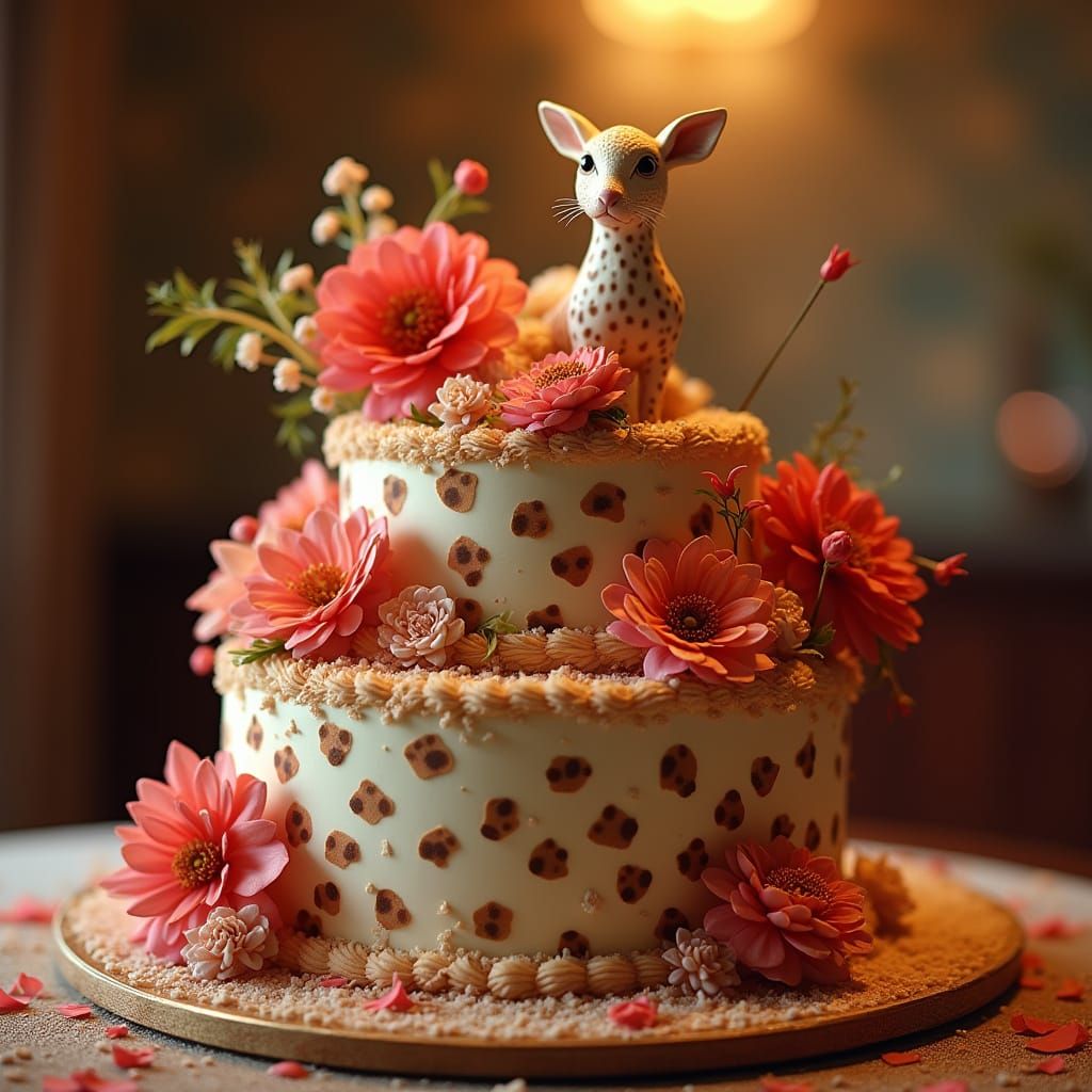 Whimsical Sagittarius Birthday Cake with Floral and Cheetah ...