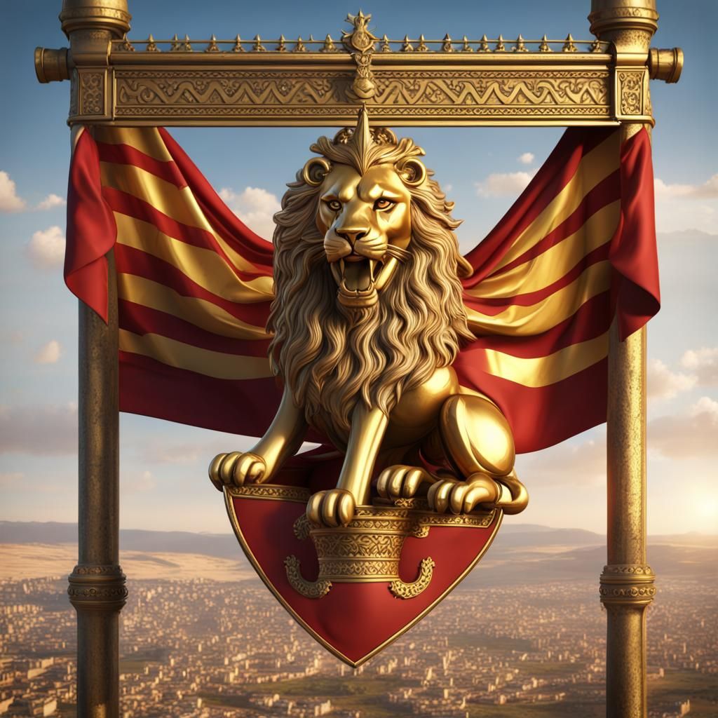 Kingdom of Jerusalem Golden Lion Flag in Detailed Matte Styl...