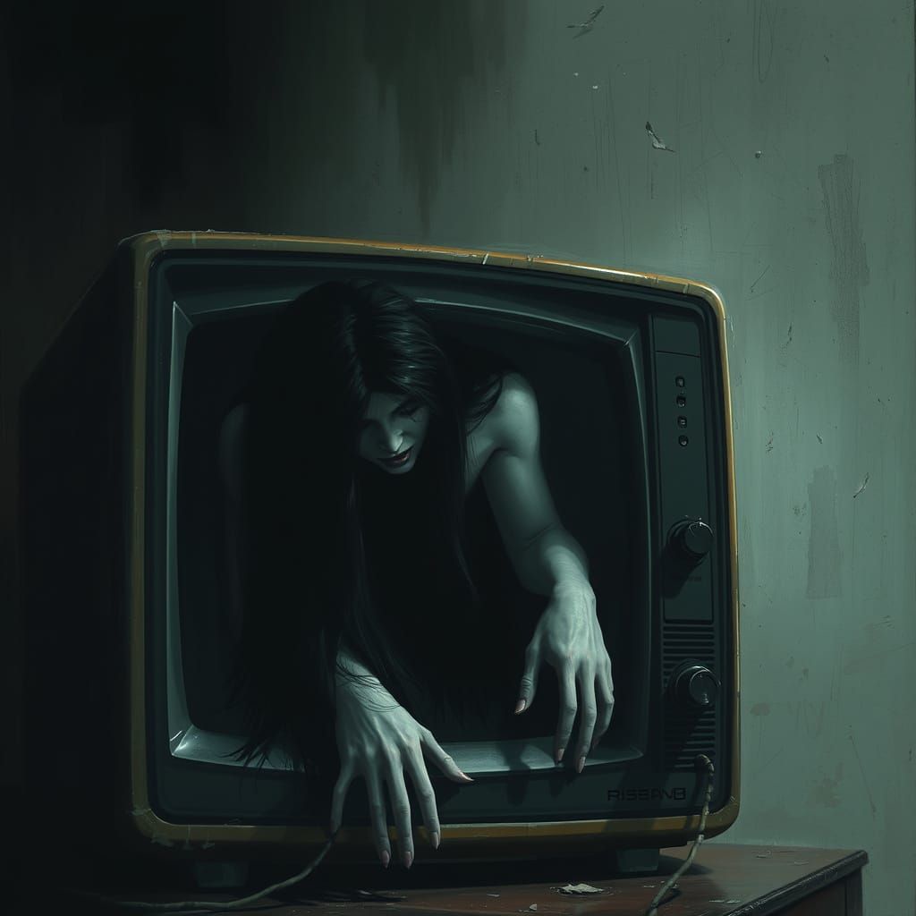 Sinister TV Apparition in Dark Cyberpunk Art