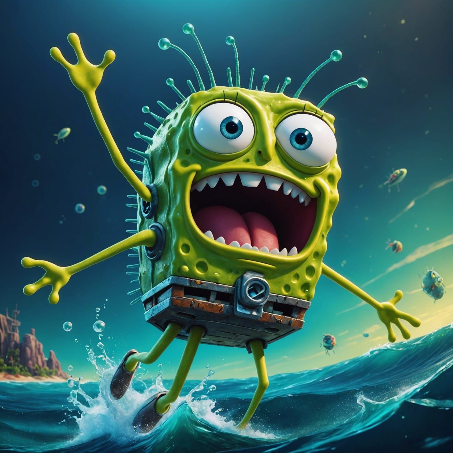 Hyperrealistic Plankton as God of the Sea