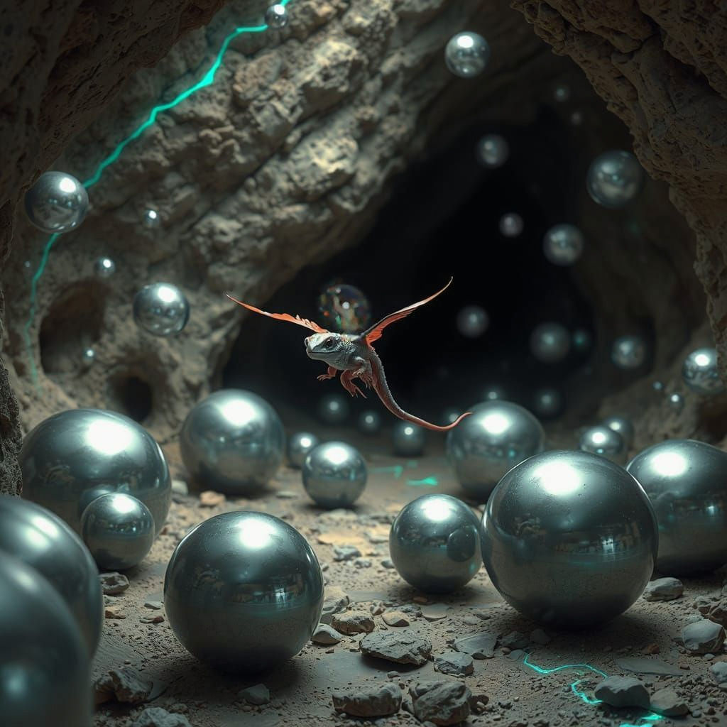 Flying Reptile in Cave of Silver Spheres