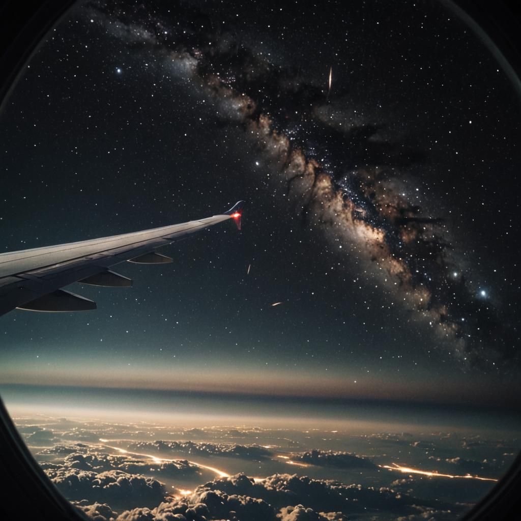 Airplane Wing Over Deep Space in Cinematic Style