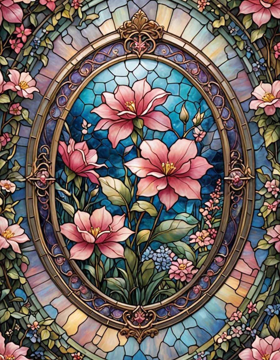 Ethereal Stained Glass Camellia Flower in Mist