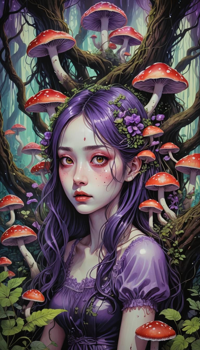 Ethereal Forest Portrait in Junji Ito Style