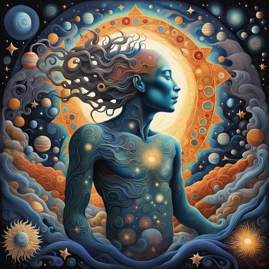 Cosmic Rebirth: Human Figure in Surreal Space