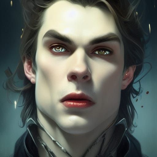 Vampire Portrait with Hungry Eyes, Detailed Concept Art