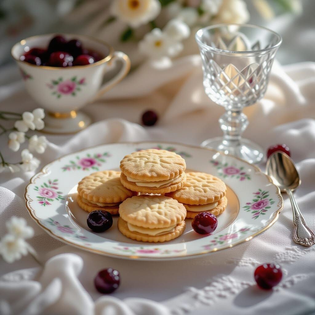 Kurabye Biscuits with Compote, Surreal Watercolor