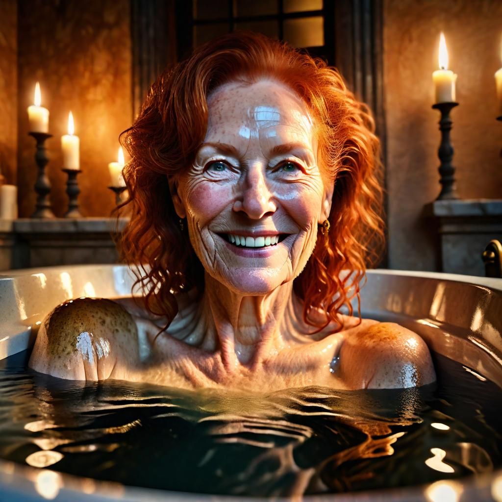 Redhead in Bubble Bath by Candlelight
