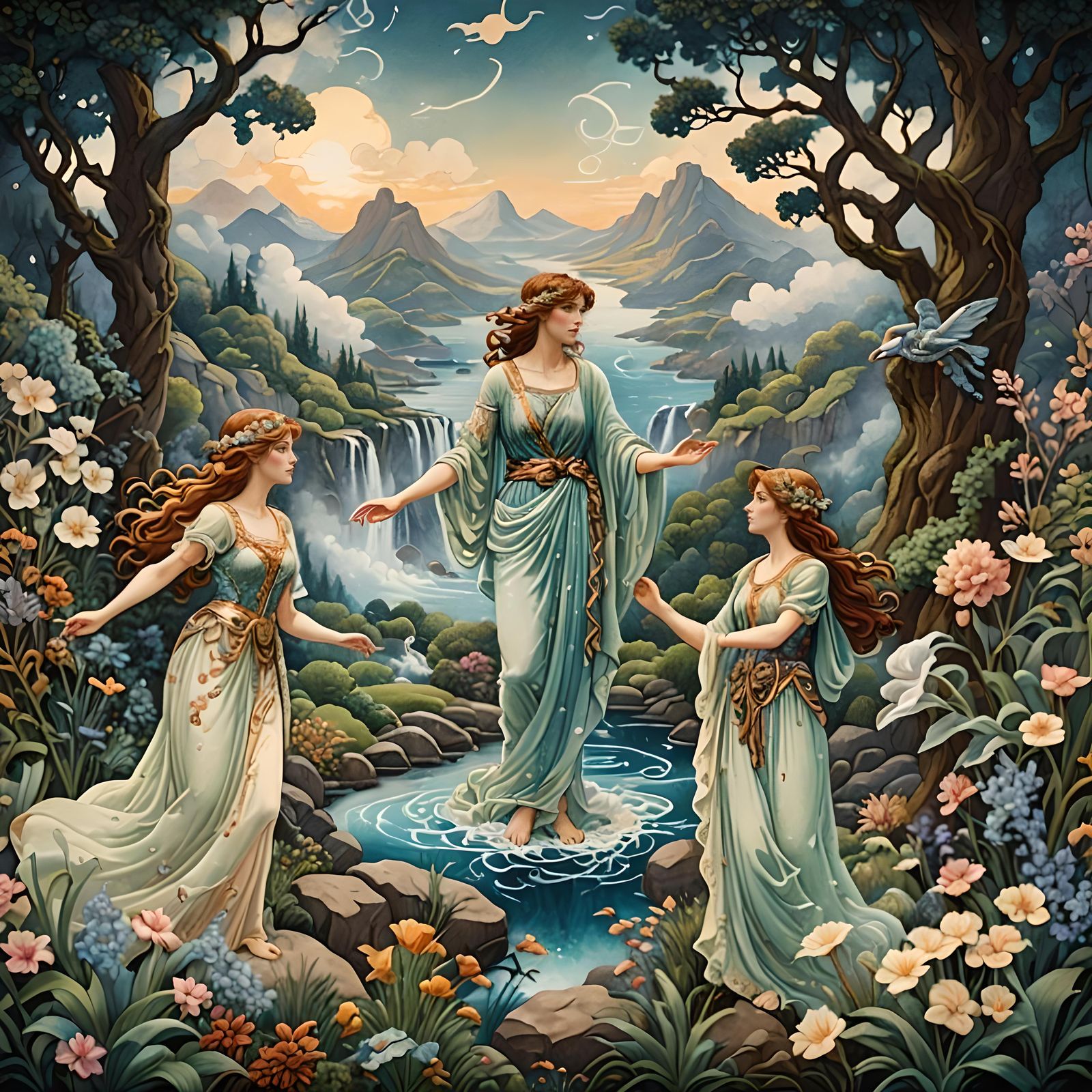 Art Nouveau Embroidered Tapestry of the Odyssey