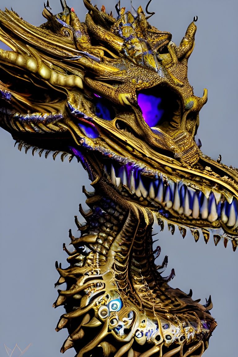 Aetherpunk Dragon Skull with Crystal Gears