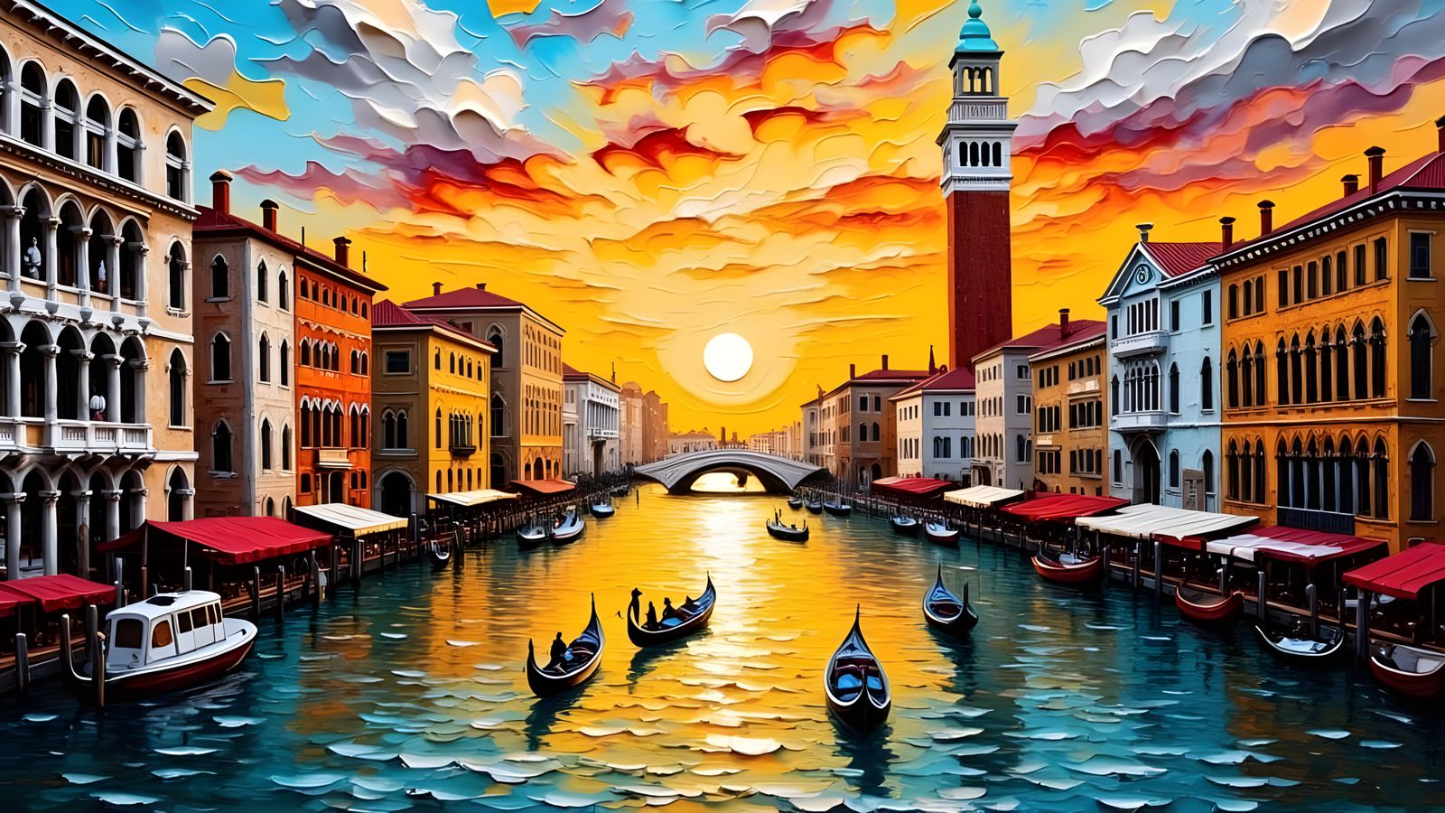 Impasto Venice Canal Scene in Vibrant Colors