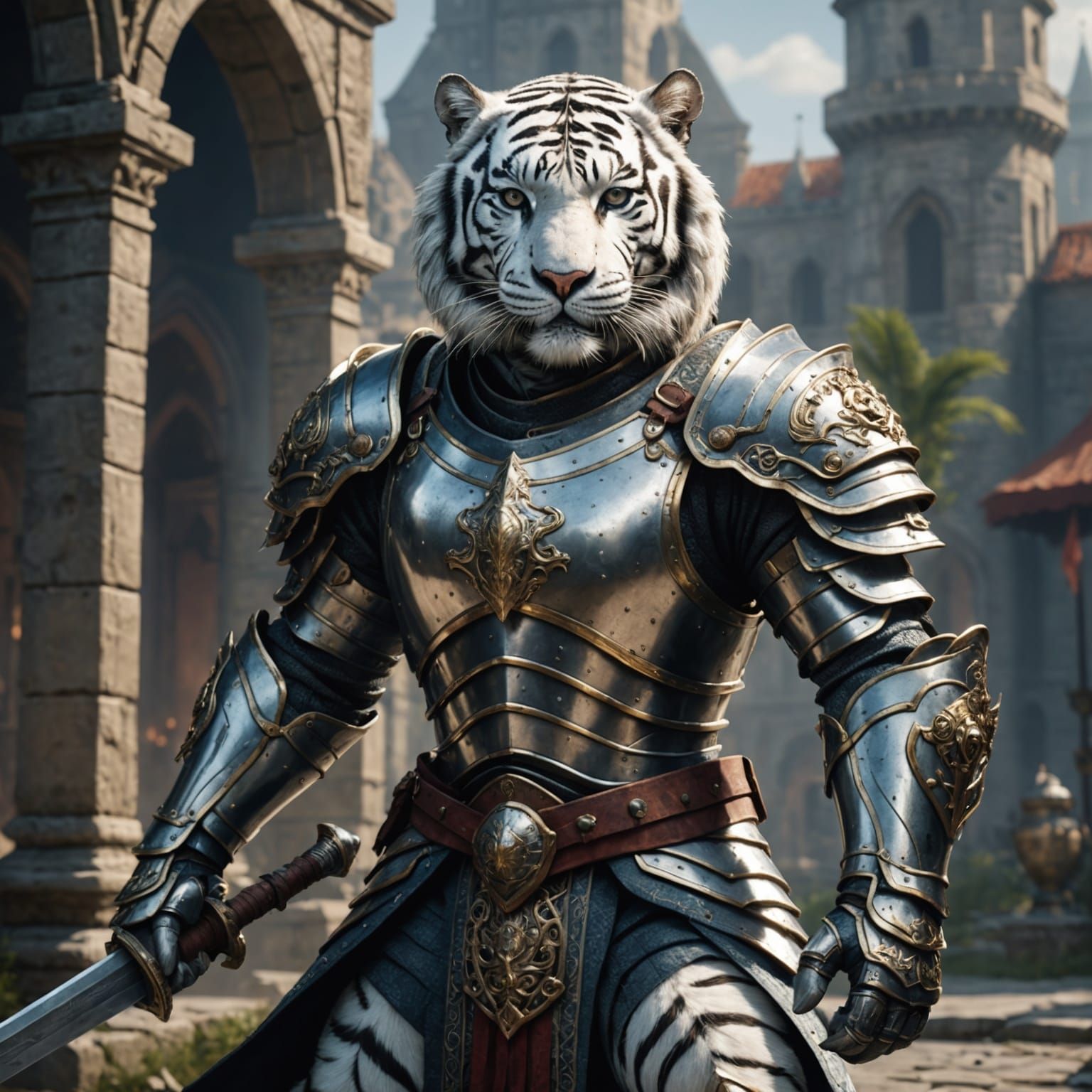 Armored White Tiger Warrior Fantasy Concept Art