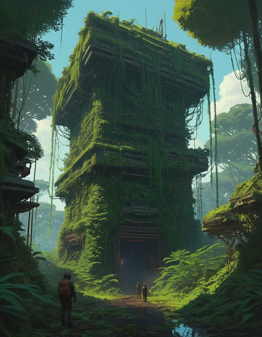 Overgrown Megastructure Pixel Art in Jungle