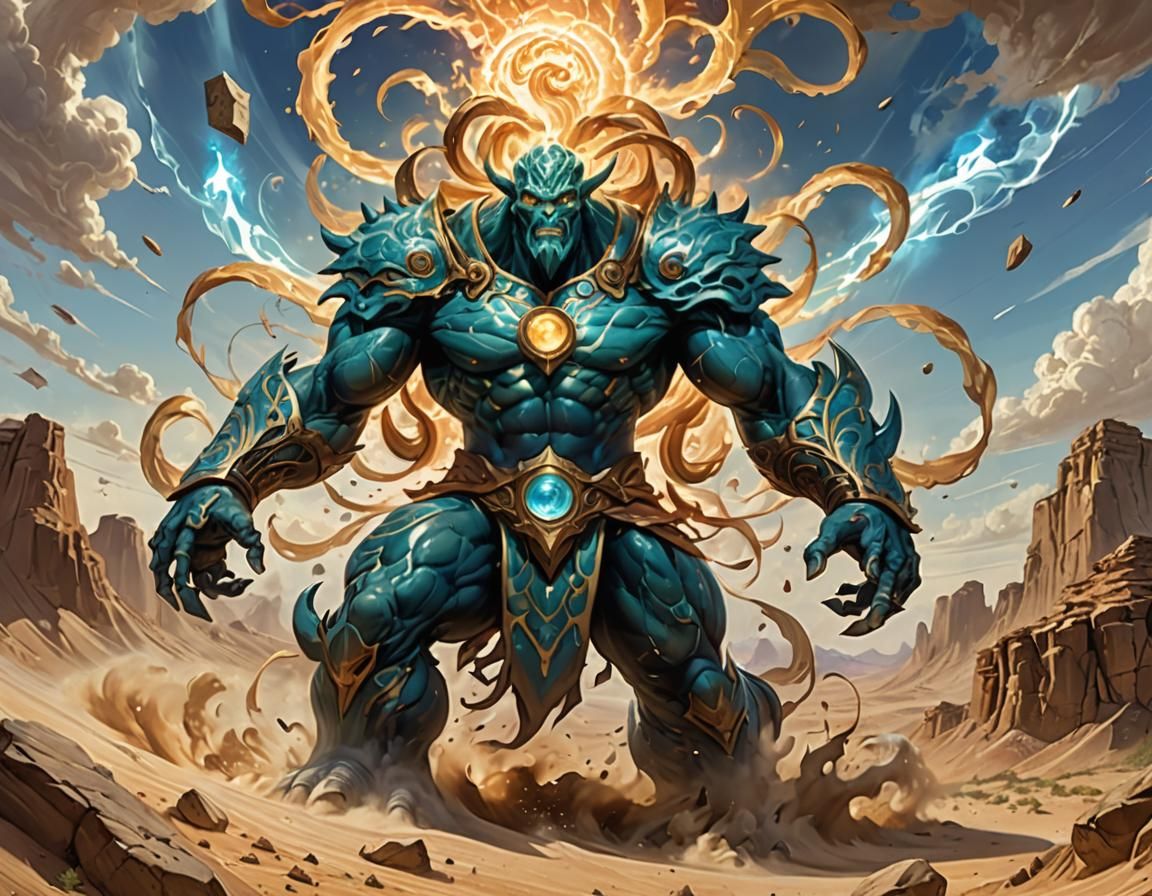 Colossal Wind Elemental Over Desert, Dramatic Lighting