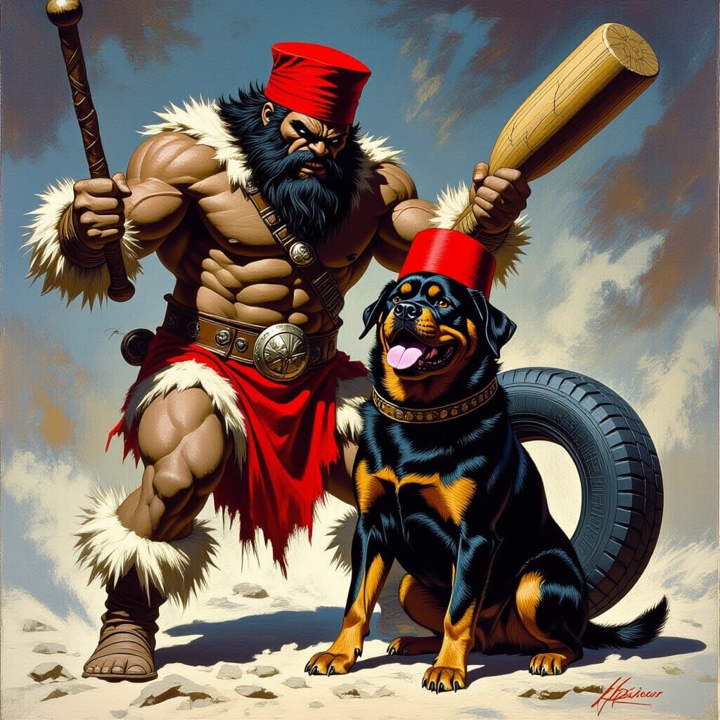 Giant Grasping Rottweiler in Comic Book Style