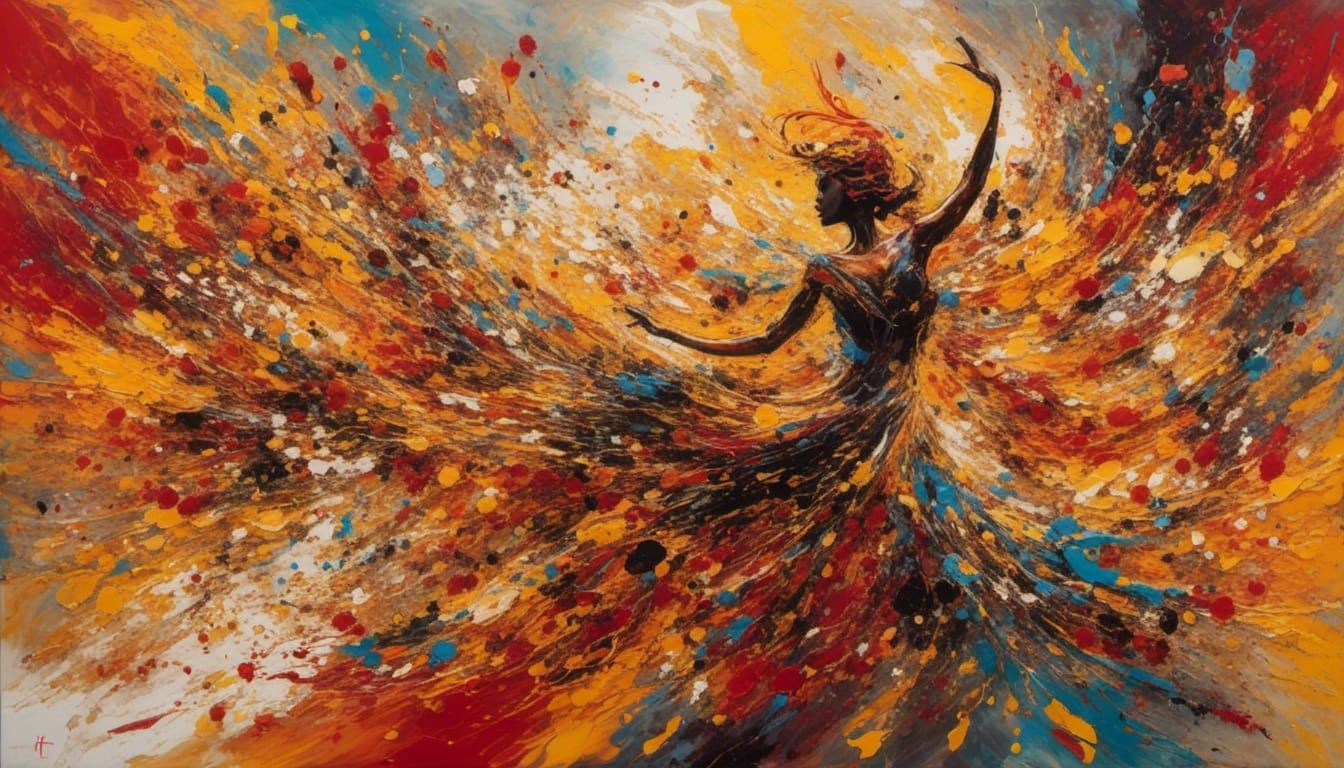 Abstract Expressionist Action Painting with Vibrant Colors