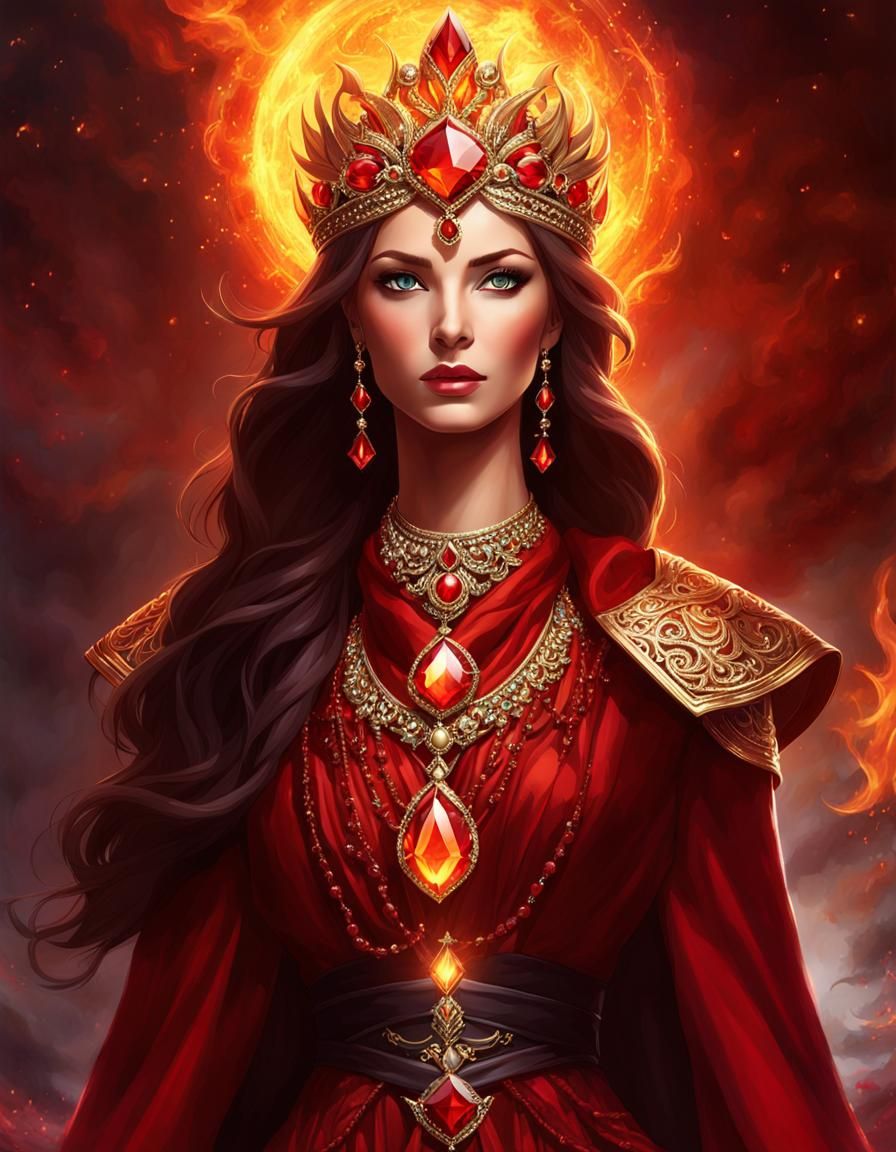 Elegant Fire Elementalist Queen Portrait