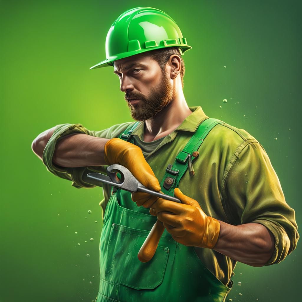 Hyperrealistic Construction Worker with Tool in Hand