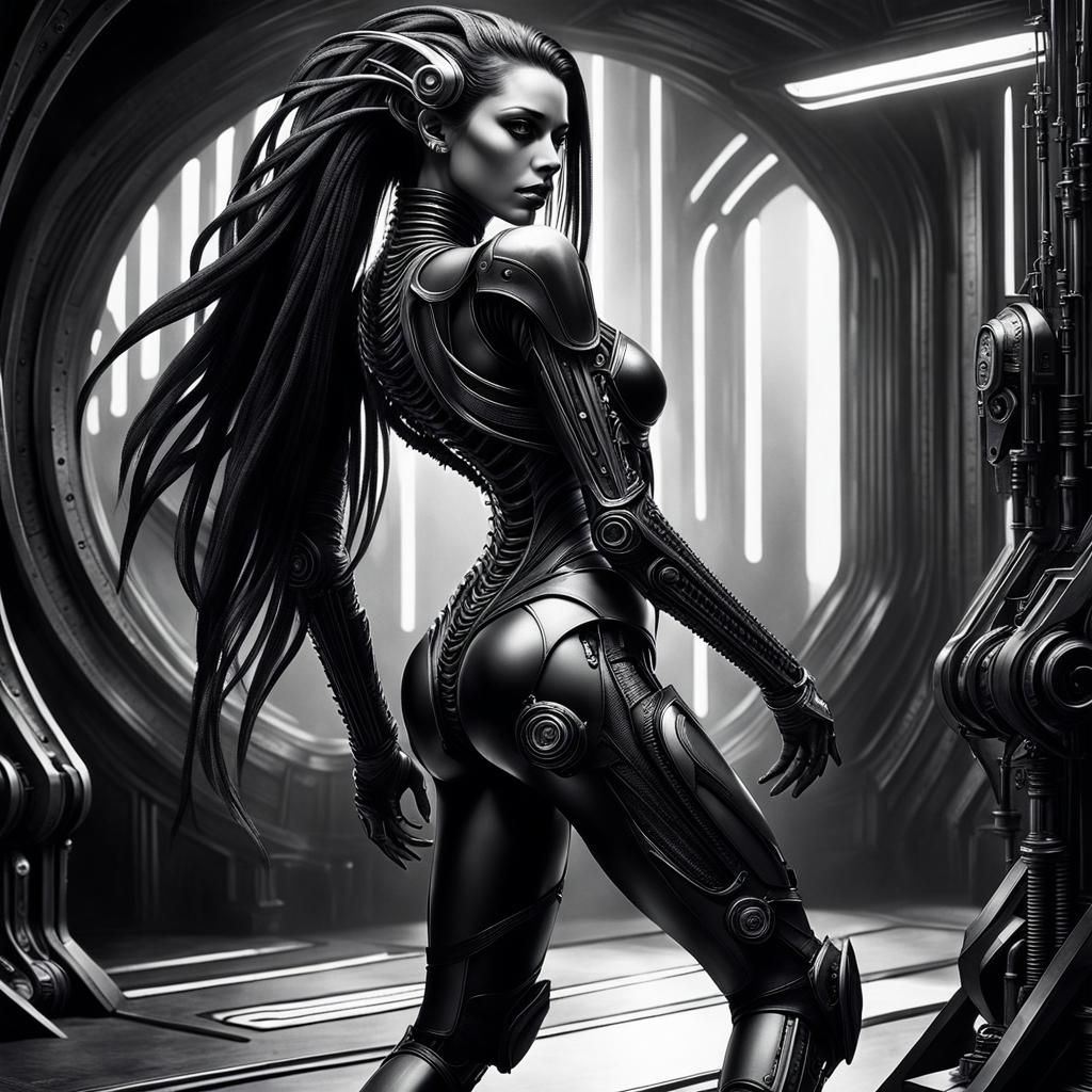 Gothic Cyberpunk Female Portrait in Giger Style