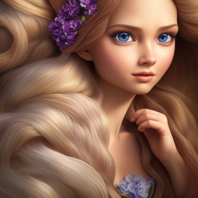 Princess Rapunzel Portrait in Hyperrealistic Style