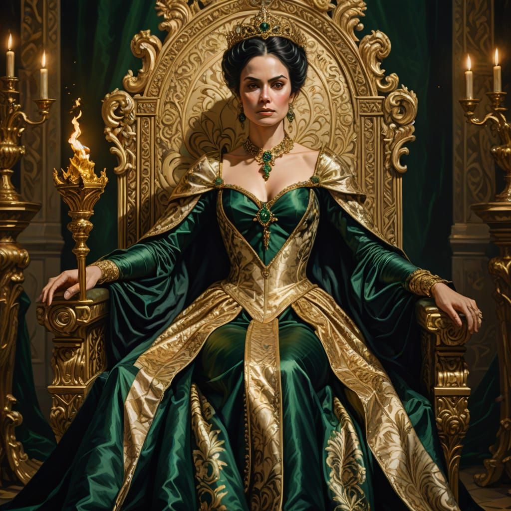 Regal Baroque Woman on Golden Throne